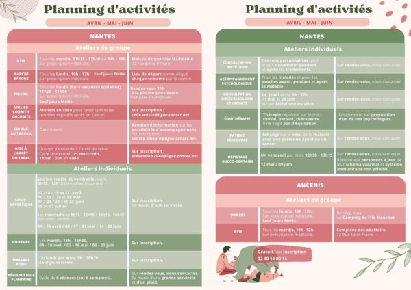 Planning d'activités - Nantes - avril mai juin 2023