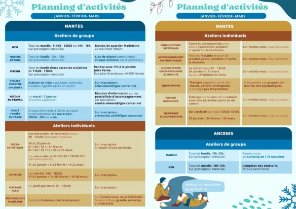 Planning d'activités Espace ligue Nantes 1er trimestre 2023