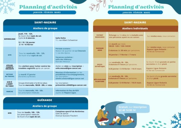 Planning d'activités Espace ligue Saint Nazaire 1er trimestre 2023